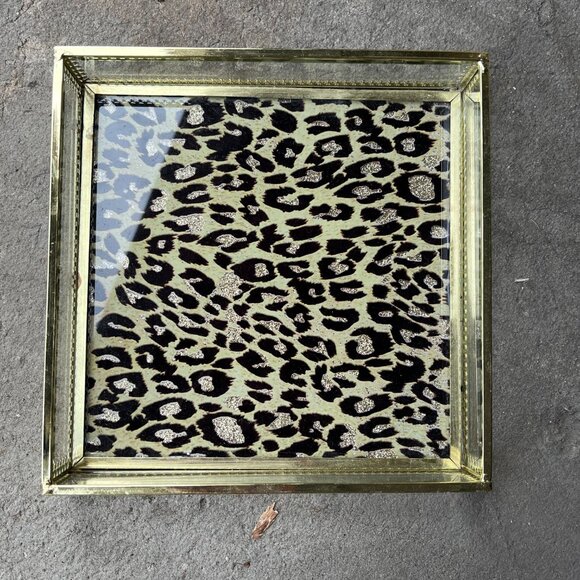 Rachel Zoe Glass Vanity Trinket Tray Leopard Cheetah Gold Tone Office Bathroom 2 - Picture 4 of 14